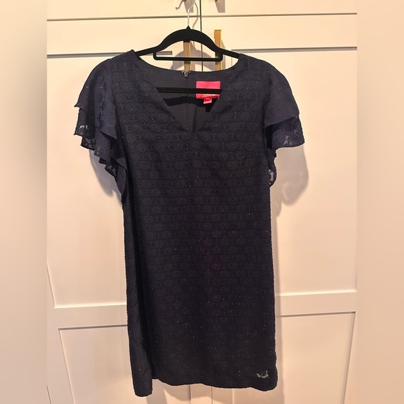 Lilly Pulitzer Kathie Navy Tanzanian Mini Dress with Ruffled Sleeves - Picture 6 of 7